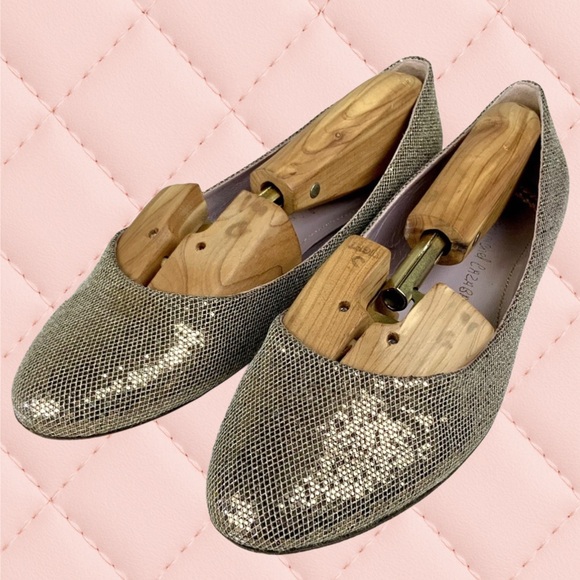 Jean-Michel Cazabat Italian Gold Metallic Ballet Flats Shoe Blue Sole - Picture 3 of 9